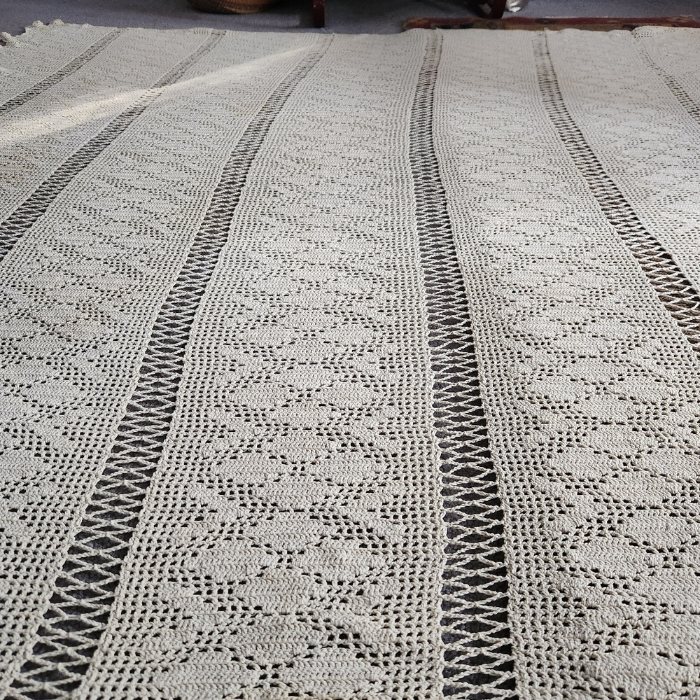 Amazing Handmade cotton crocheted  bedspread or tablecloth Heavyweight!